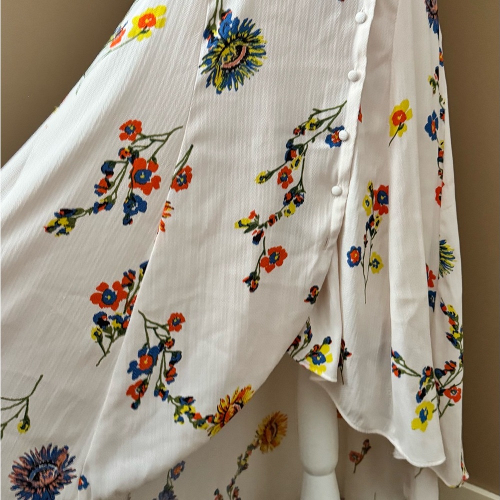 Free People White Floral Button-Front Midi Rayon Dress - Picture 7 of 13